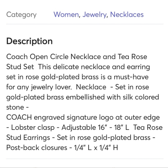 Coach Rose Gold Open Circle Necklace and Tea Rose Stud Set NWT - Picture 2 of 12